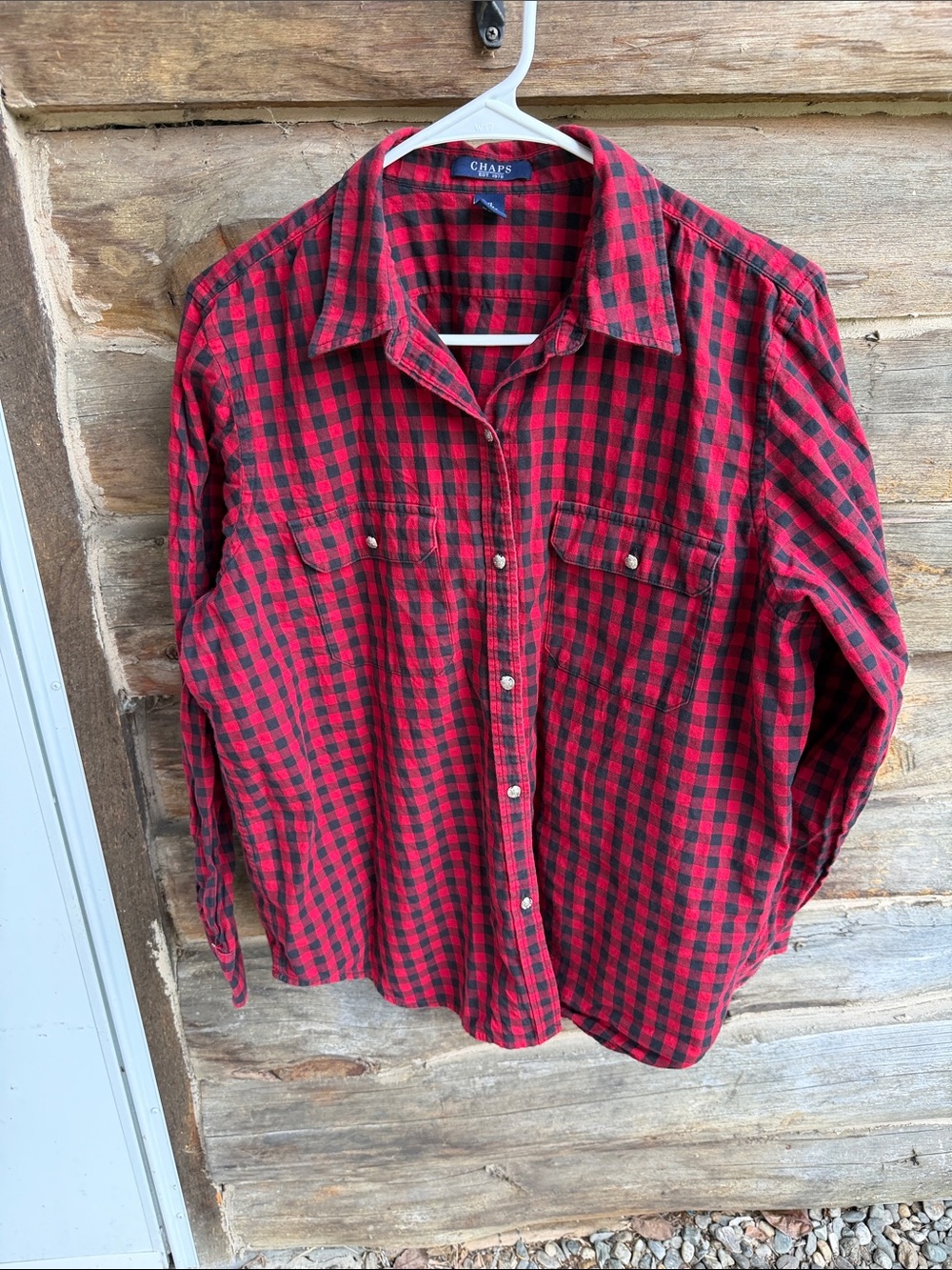 Chaps Red and Black Plaid Button-Down Shirt